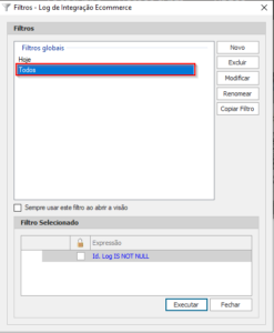 Log de Integração Ecommerce