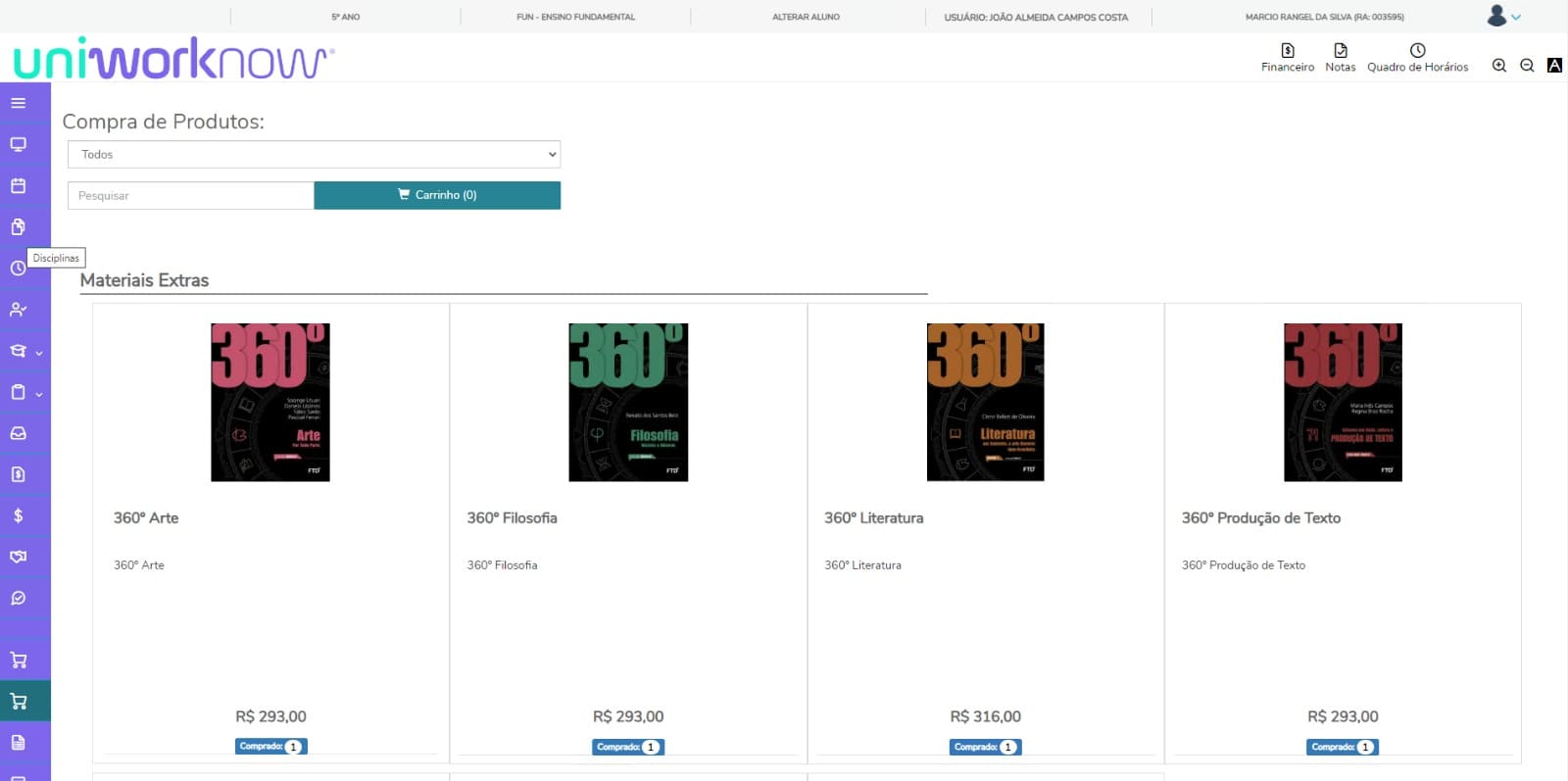 E-commerce Worknow no Portal do Aluno