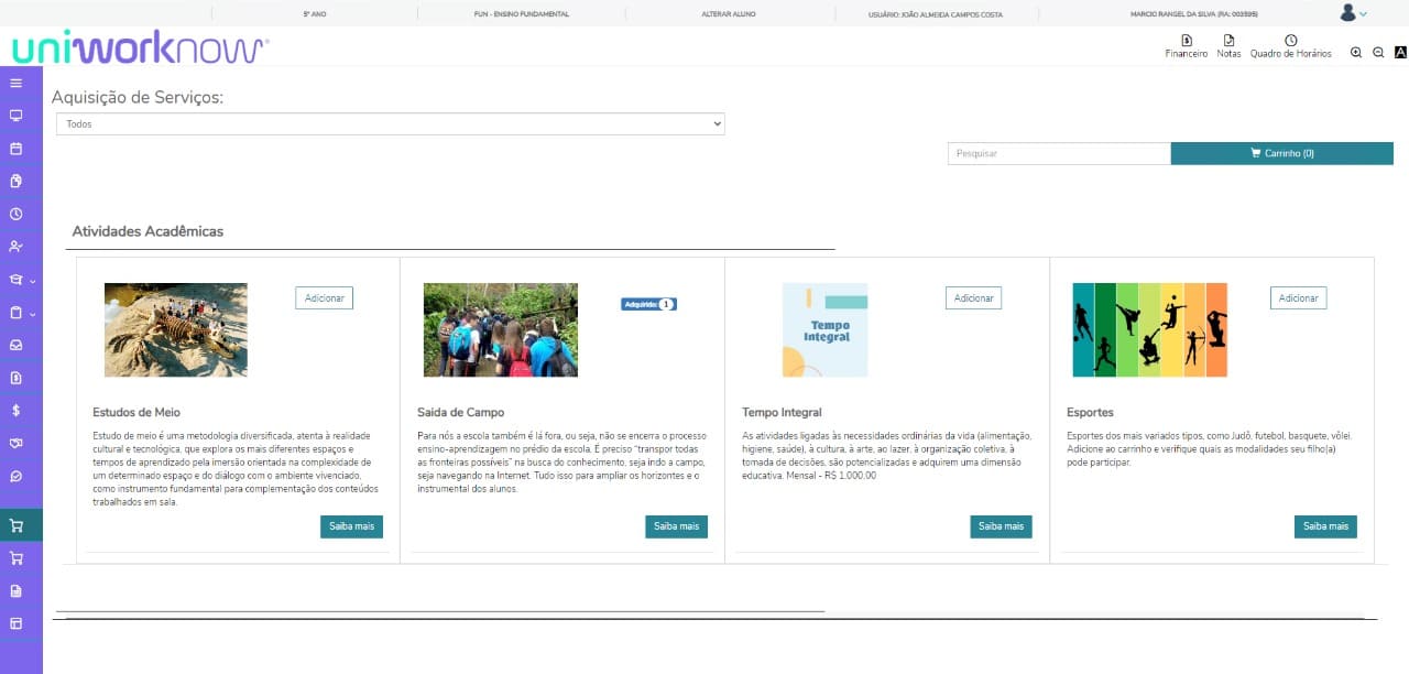 E-commerce de Serviços no Portal do Aluno